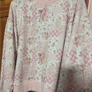 Main Strip Pink & White Floral Patchwork Crewneck